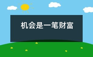 機(jī)會(huì)是一筆財(cái)富